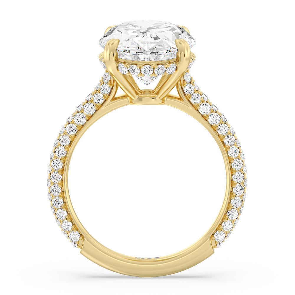 Oval Cut Elegance Diamond Studded Gallery Hidden Halo Engagement Ring (E+ VVS+) with Lab Grown Diamond in 14KT Yellow Gold view 2
