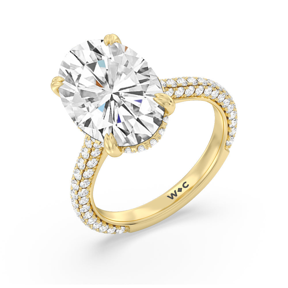 Oval Cut Elegance Diamond Studded Gallery Hidden Halo Engagement Ring (E+ VVS+) with Lab Grown Diamond in 14KT Yellow Gold view 3
