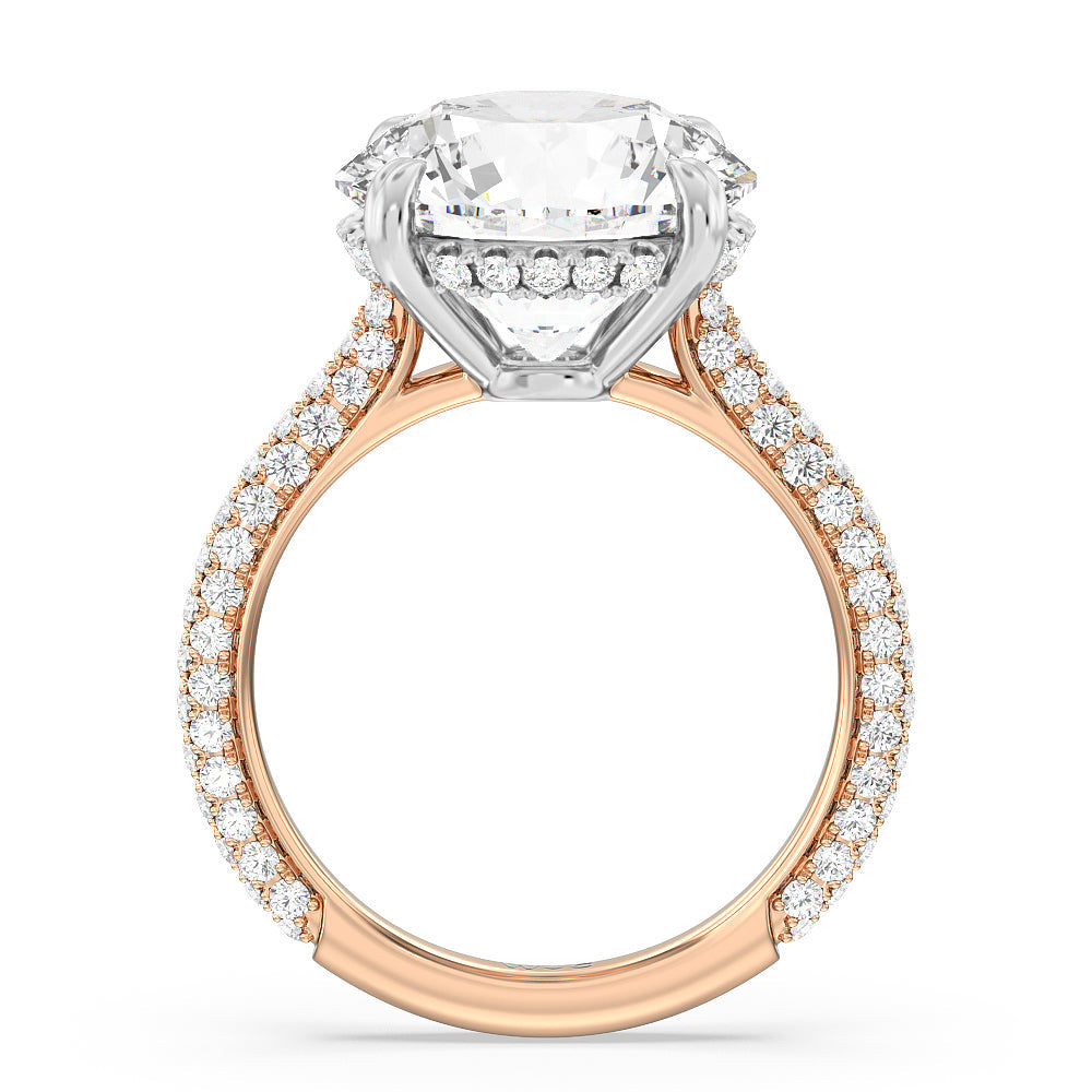 Elegance Diamond Studded Gallery Hidden Halo Engagement Ring with Round Cut Diamond in 14KT White & Rose Gold view 2
