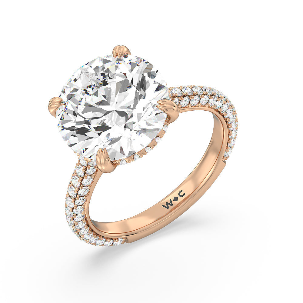 Round Cut Elegance Diamond Studded Gallery Hidden Halo Engagement Ring (E+ VVS+) with Lab Grown Diamond in 14KT Rose Gold view 3
