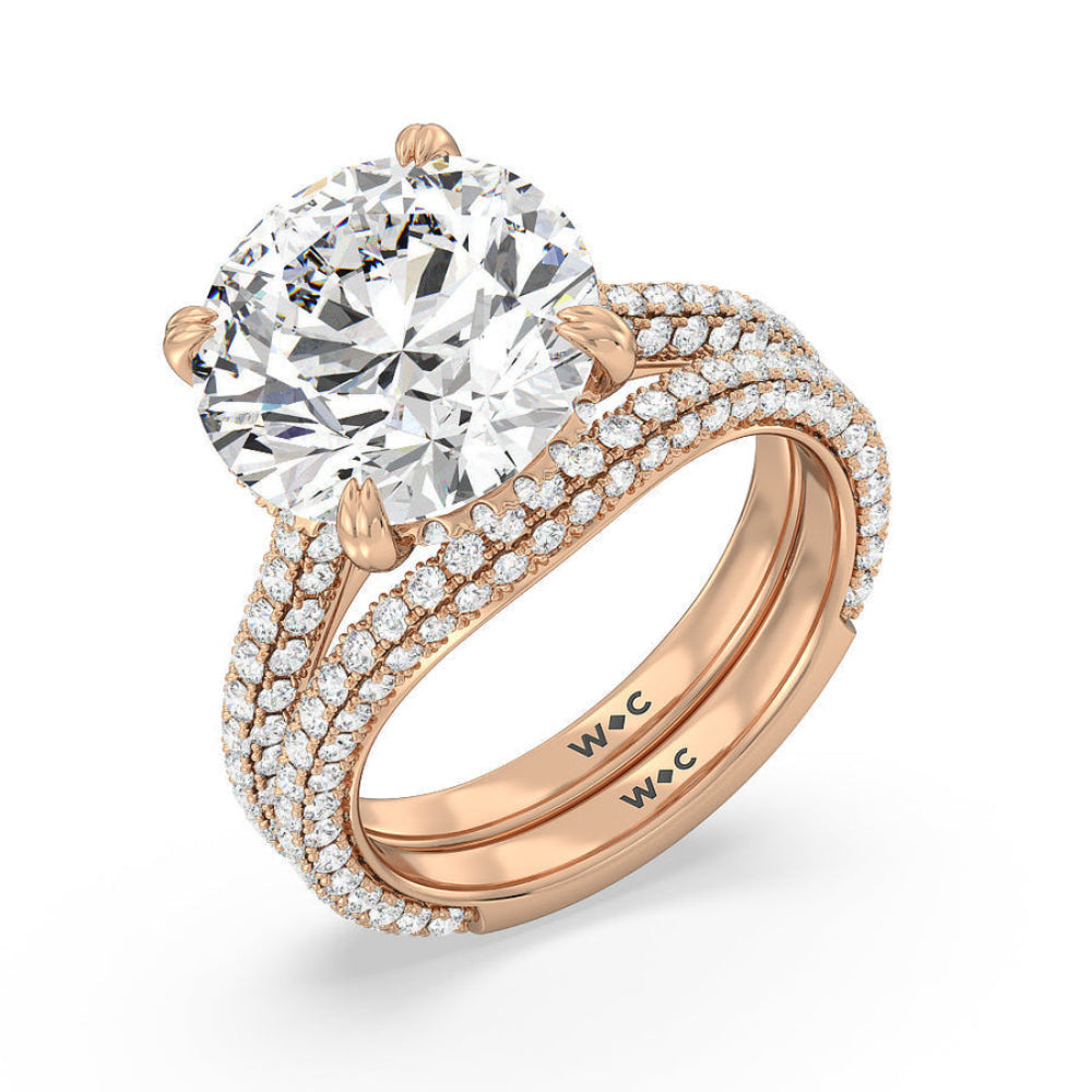 Elegance Diamond Studded Gallery Hidden Halo Engagement Ring with Emerald Cut Diamond in 14KT Rose Gold view 5

