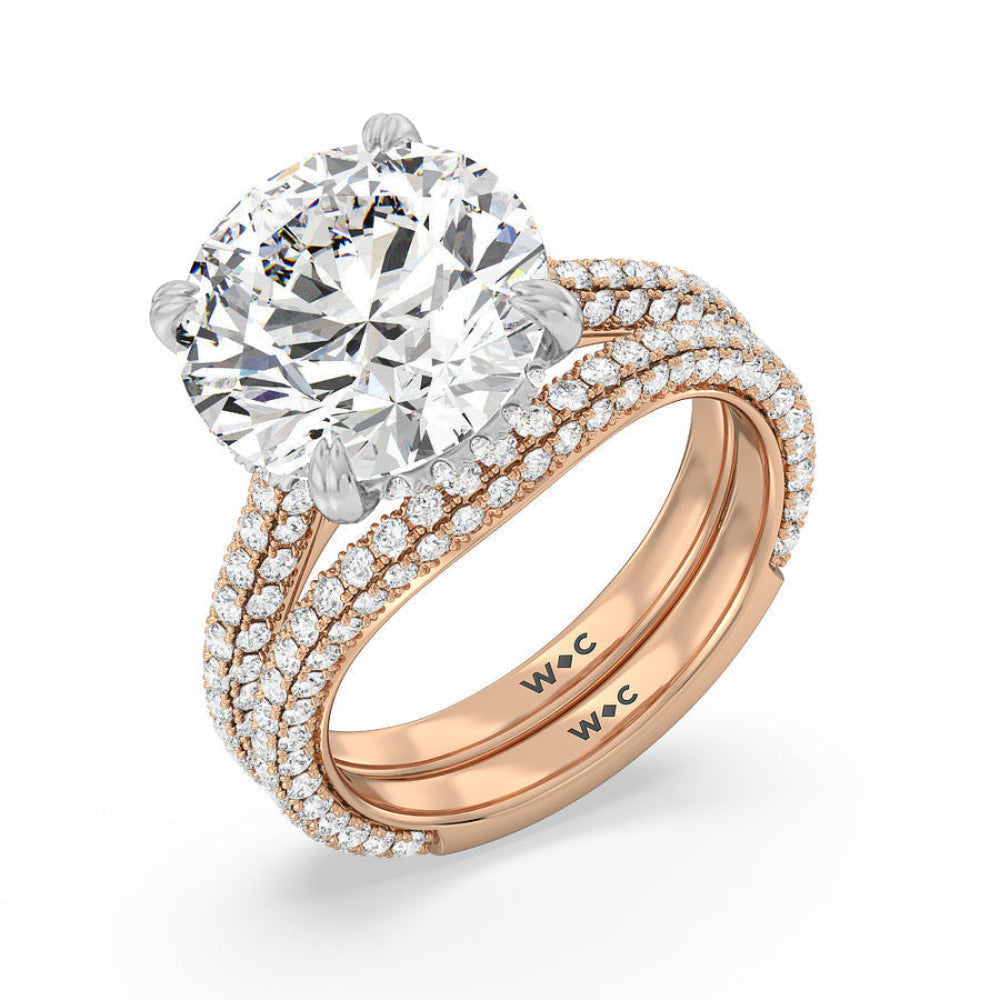 Elegance Diamond Studded Gallery Hidden Halo Engagement Ring with Oval Cut Diamond in 14KT White & Rose Gold view 4
