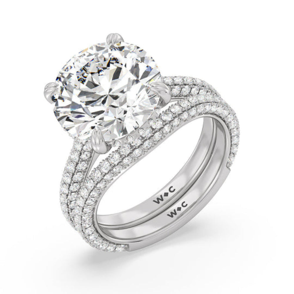 Elegance Diamond Studded Gallery Hidden Halo Engagement Ring with Radiant Cut Diamond in 14KT Platinum view 5
