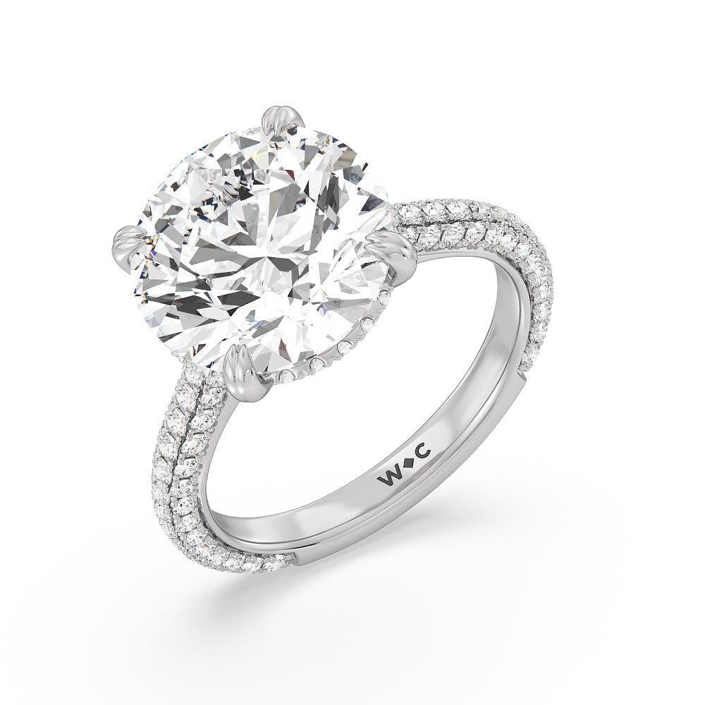 Round Cut Elegance Diamond Studded Gallery Hidden Halo Engagement Ring (E+ VVS+) with Lab Grown Diamond in 14KT Platinum view 3
