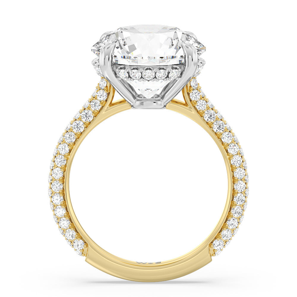 Elegance Diamond Studded Gallery Hidden Halo Engagement Ring with Round Cut Diamond in 14KT White & Yellow Gold view 2
