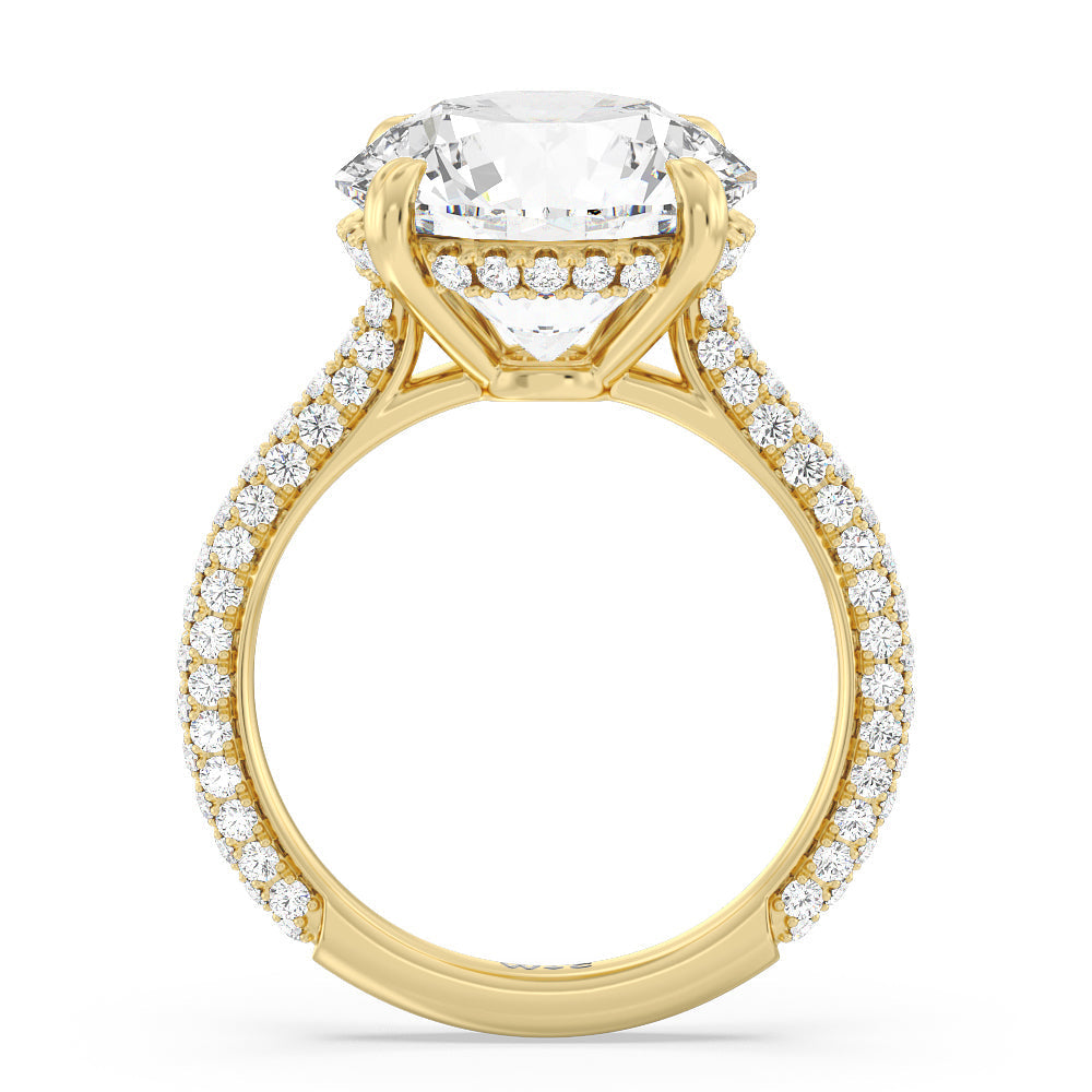 Round Cut Elegance Diamond Studded Gallery Hidden Halo Engagement Ring (E+ VVS+) with Lab Grown Diamond in 14KT Yellow Gold view 2

