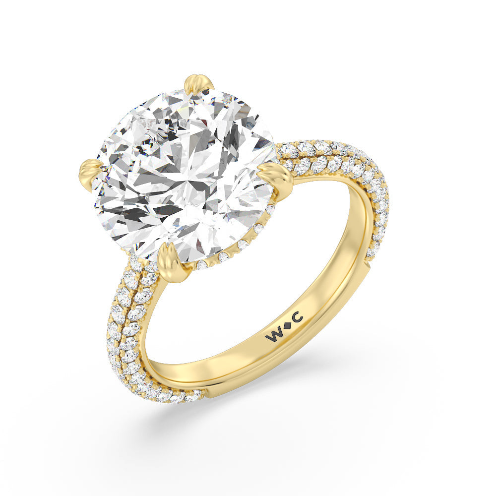 Round Cut Elegance Diamond Studded Gallery Hidden Halo Engagement Ring (E+ VVS+) with Lab Grown Diamond in 14KT Yellow Gold view 3
