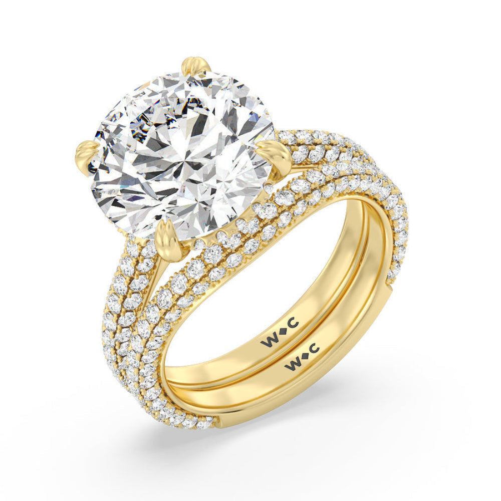 Elegance Diamond Studded Gallery Hidden Halo Engagement Ring with Round Cut Diamond in 14KT Yellow Gold view 5
