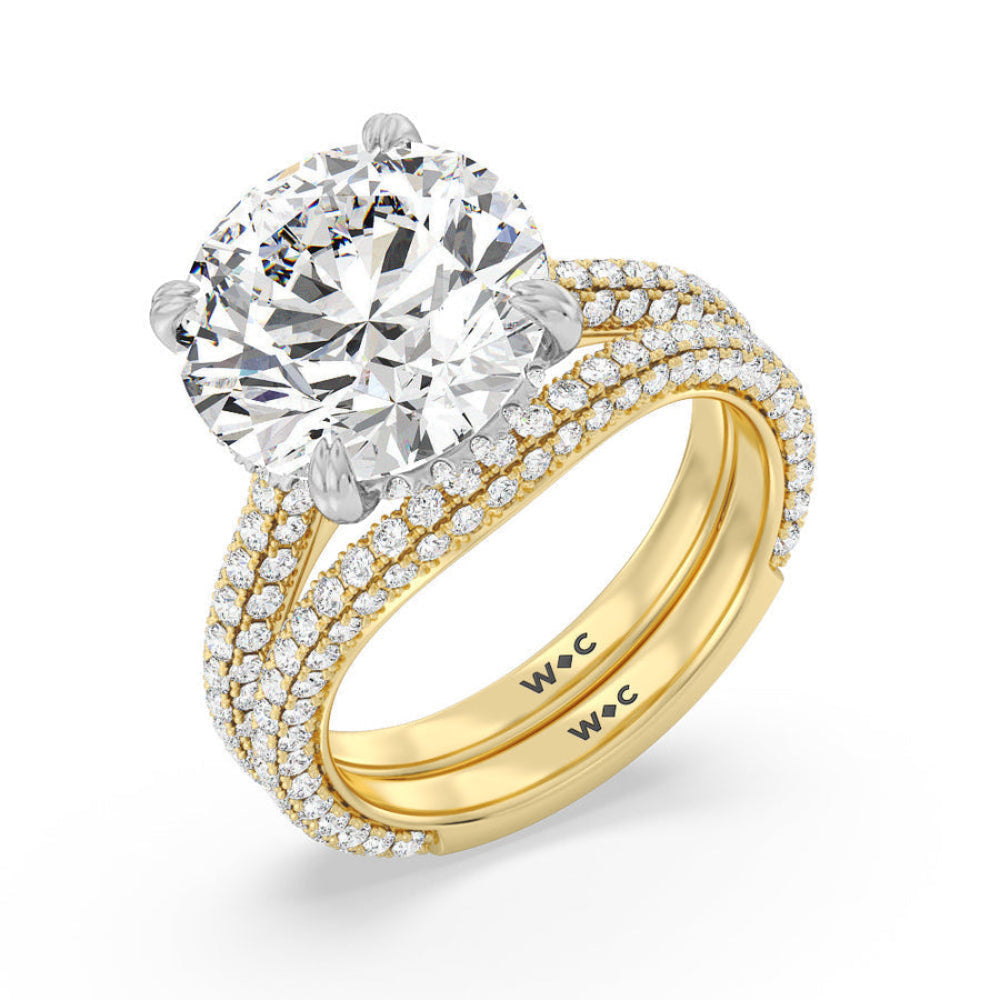 Elegance Diamond Studded Gallery Hidden Halo Engagement Ring with Round Cut Diamond in 14KT White & Yellow Gold view 4
