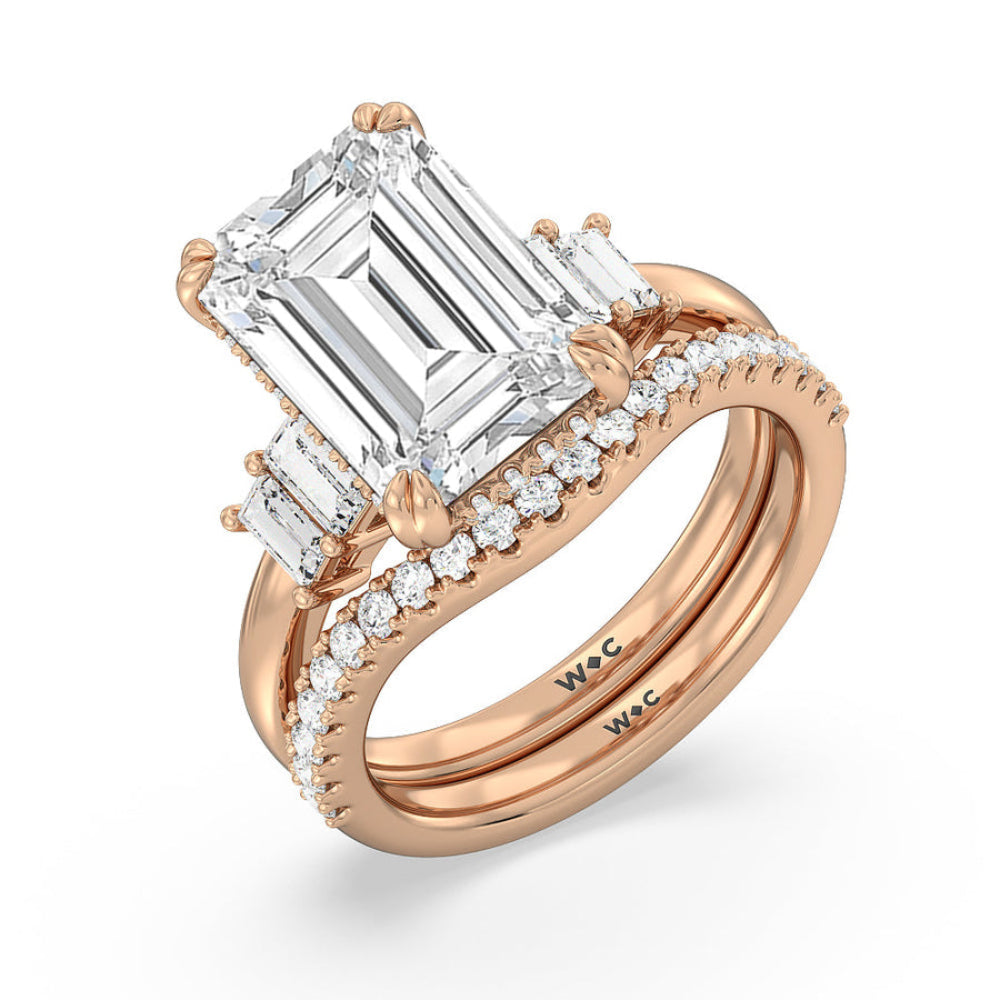 Elegance Emerald Cut Side Stone Engagement Ring with Oval Cut Diamond in 14KT Rose Gold view 6
