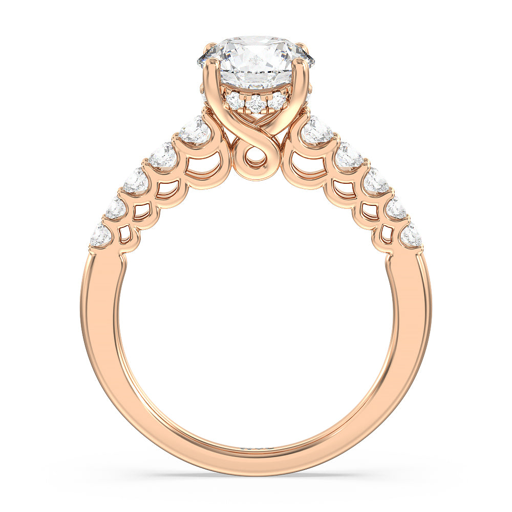 Round Cut Galleria Open Work Side Stone & Hidden Halo Engagement Ring with Lab Grown Diamond in 14KT Rose Gold view 2
