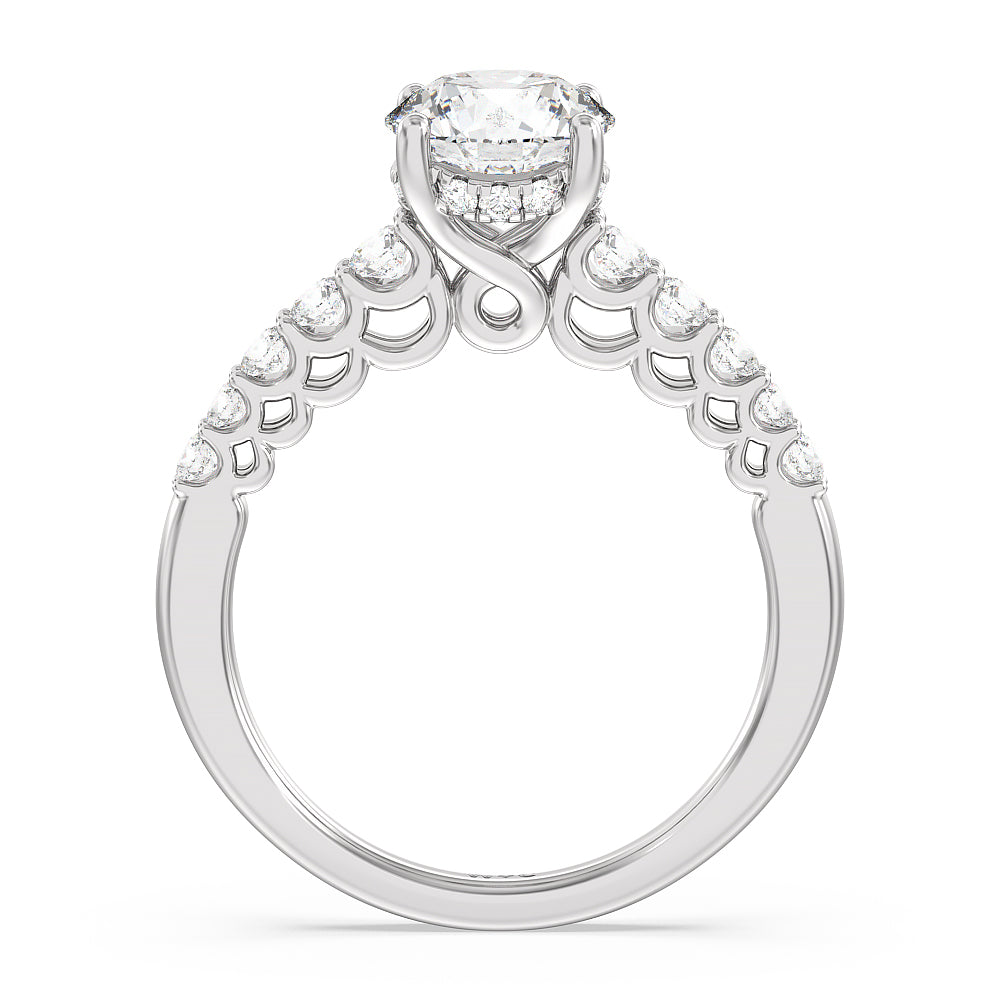 Round Cut Galleria Open Work Side Stone & Hidden Halo Engagement Ring with Lab Grown Diamond in 14KT Platinum view 2

