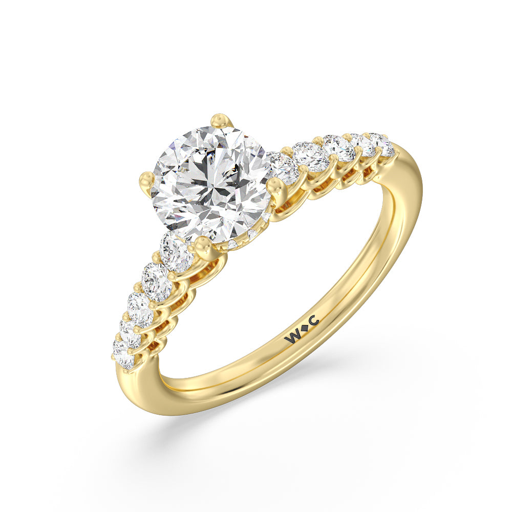 Round Cut Galleria Open Work Side Stone & Hidden Halo Engagement Ring with Lab Grown Diamond in 14KT Yellow Gold view 3
