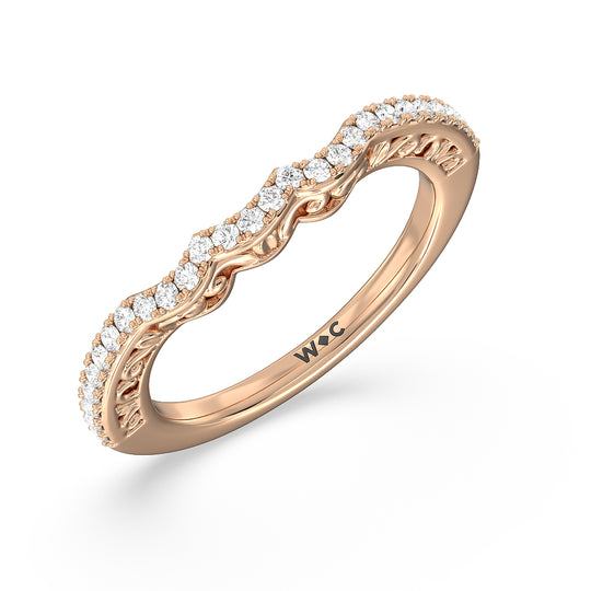 Galleria Ornate Vintage Diamond Wedding Band with 18KT Rose Gold Cut Diamond in 14KT Rose Gold view 3
