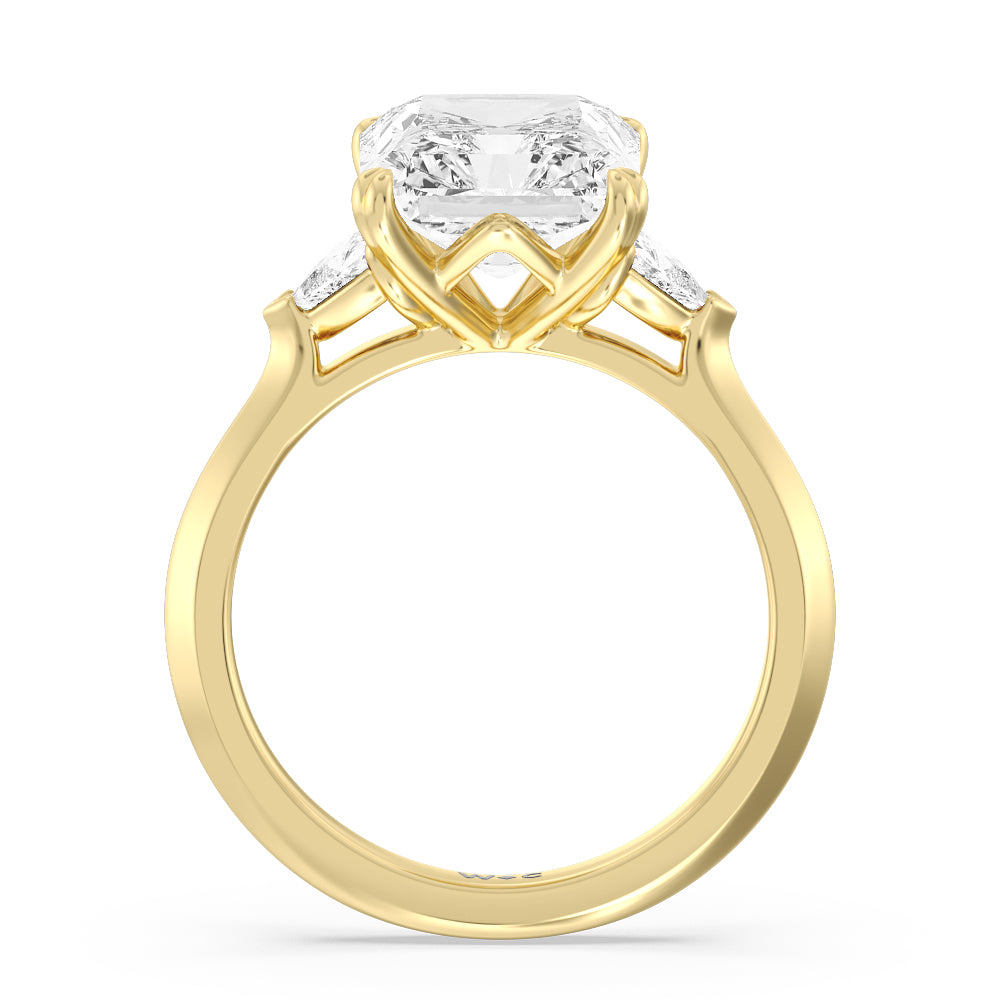 Elegance Trillion Three Stone Engagement Ring with Radiant Cut Diamond in 14KT Yellow Gold view 3
