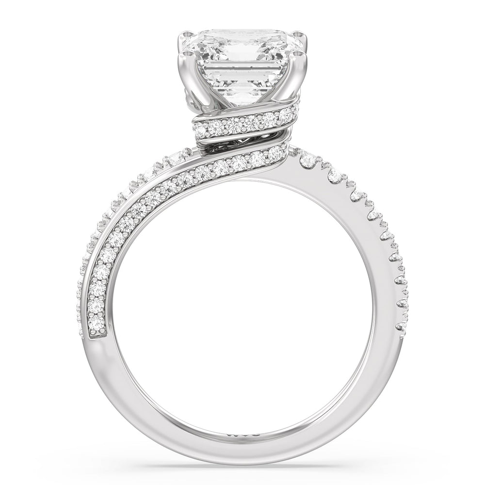 Ascending Gallery Studded Hidden Halo Engagement Ring with Asscher Cut Diamond in 14KT Platinum view 2
