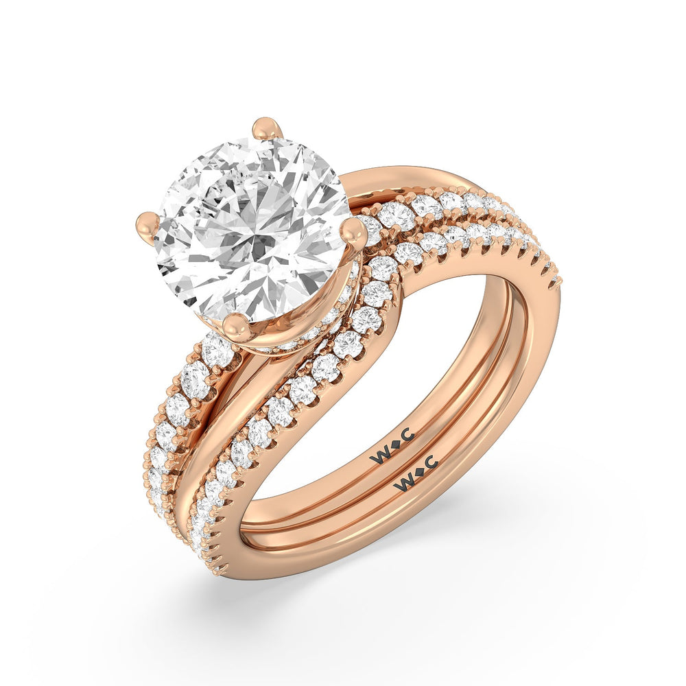 Ascending Gallery Studded Hidden Halo Engagement Ring with Asscher Cut Diamond in 14KT Rose Gold view 6
