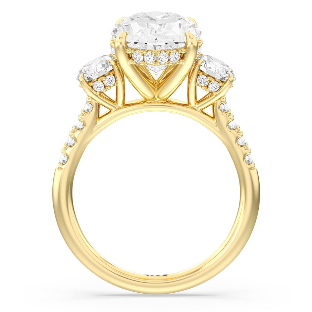 5.03ct Oval Brilliant Trio Cathedral Lab Diamond Engagement Ring with 6 3/8 Cut Diamond in 14KT Oval view 3
