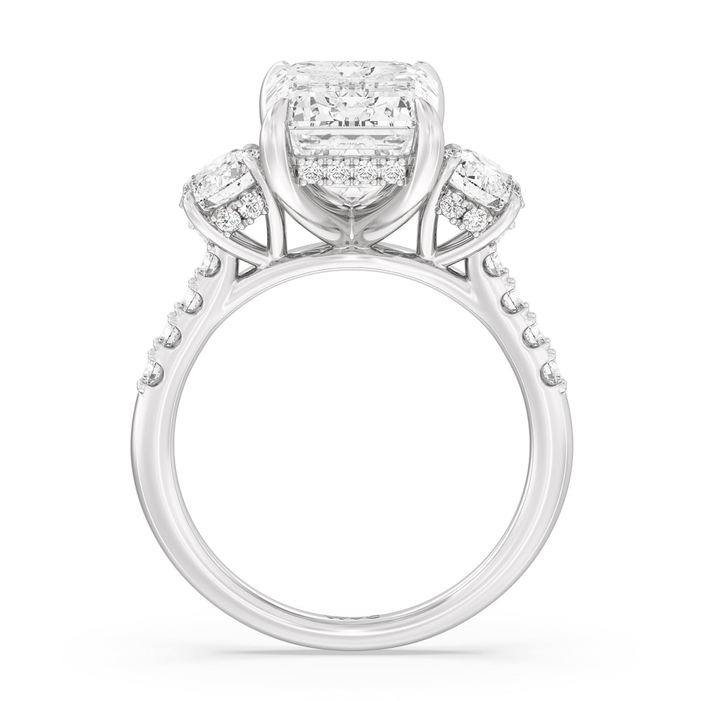 Brilliant Trio Cathedral Ring with Emerald Cut Diamond in 14KT Platinum view 3
