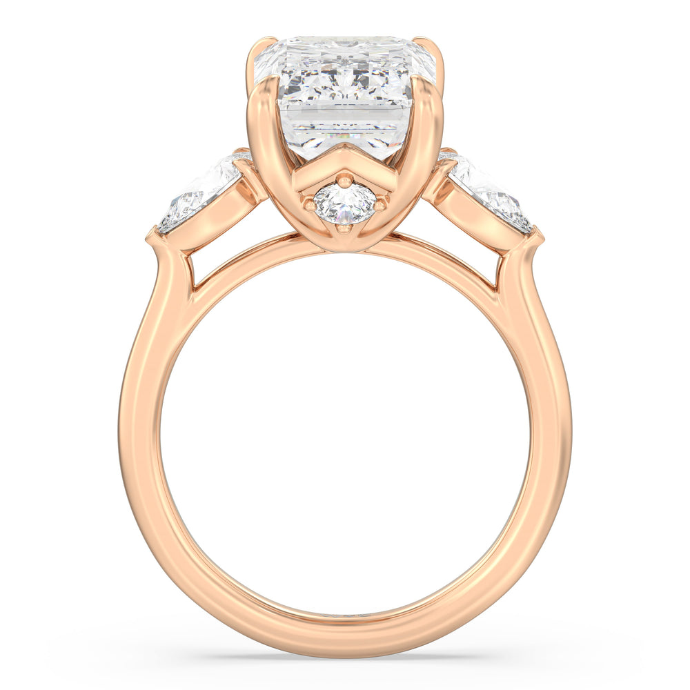 Opulent Classic Pear Trio Ring with Emerald Cut Diamond in 14KT Rose Gold view 3
