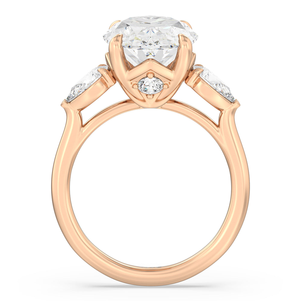 Opulent Classic Pear Trio Ring with Oval Cut Diamond in 14KT Rose Gold view 2
