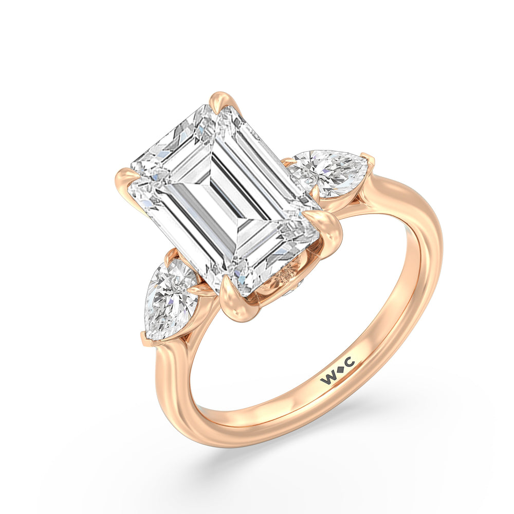 Opulent Classic Pear Trio Ring with Emerald Cut Diamond in 14KT Rose Gold view 4
