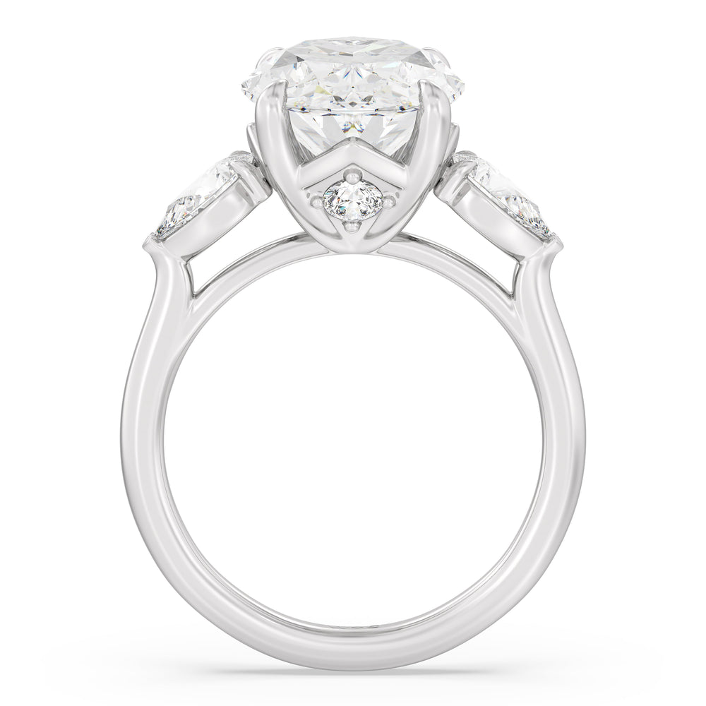 Opulent Classic Pear Trio Ring with Oval Cut Diamond in 14KT Platinum view 2
