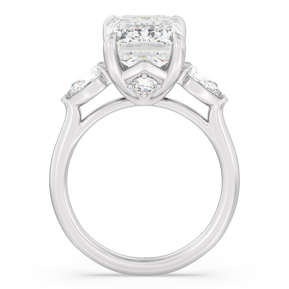 Opulent Classic Pear Trio Ring with Emerald Cut Diamond in 14KT Platinum view 3
