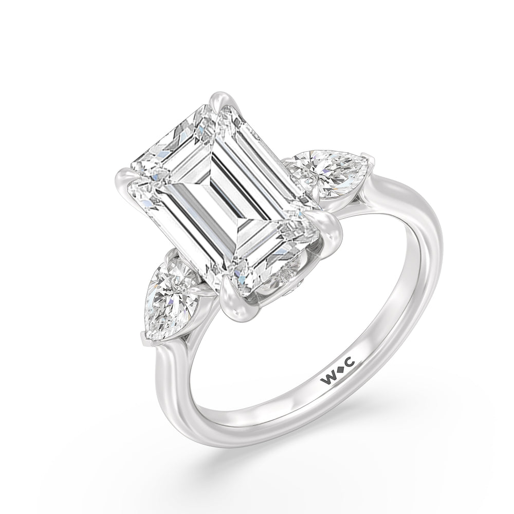 Opulent Classic Pear Trio Ring with Emerald Cut Diamond in 14KT Platinum view 4
