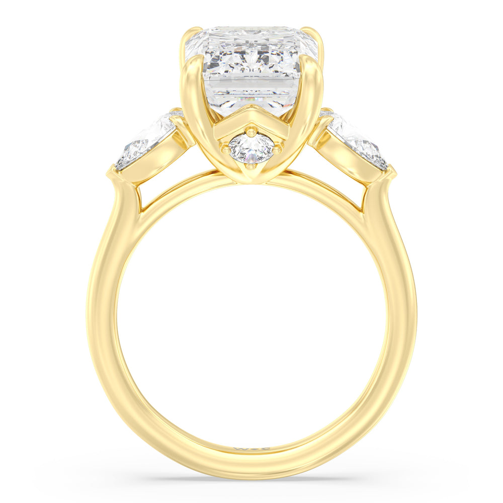Opulent Classic Pear Trio Ring with Emerald Cut Diamond in 14KT Yellow Gold view 3
