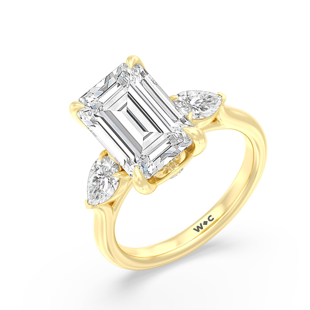 Opulent Classic Pear Trio Ring with Emerald Cut Diamond in 14KT Yellow Gold view 4
