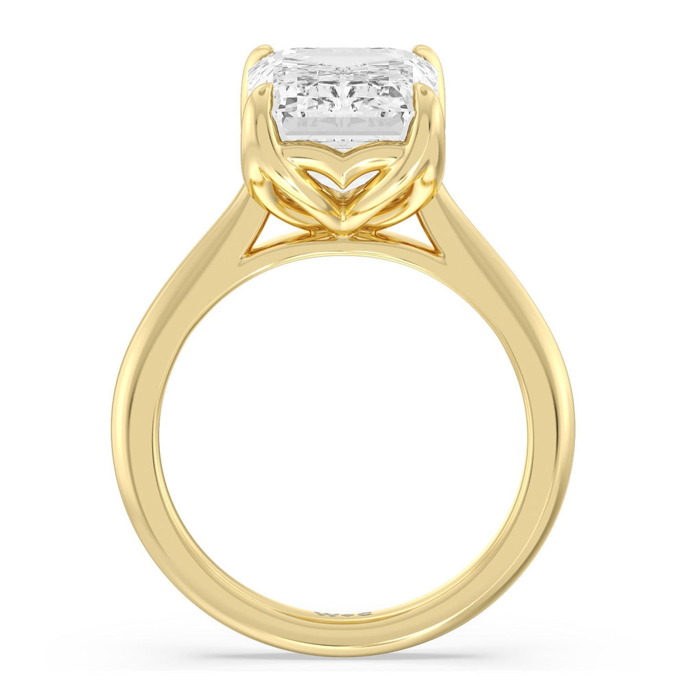 Emerald Cut Famed Tulip Cathedral Ring with Lab Grown Diamond in 14KT Yellow Gold view 5
