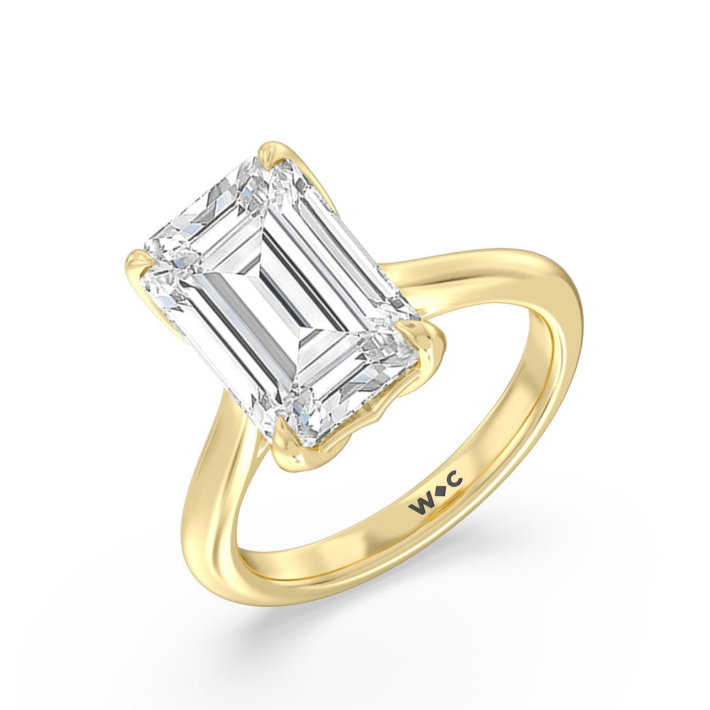 Emerald Cut Famed Tulip Cathedral Ring with Lab Grown Diamond in 14KT Yellow Gold view 6
