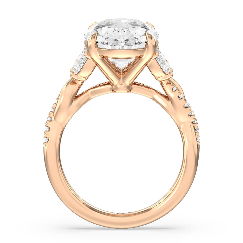 Extravagent Twisted Trio Ring with Oval Cut Diamond in 14KT Rose Gold view 2
