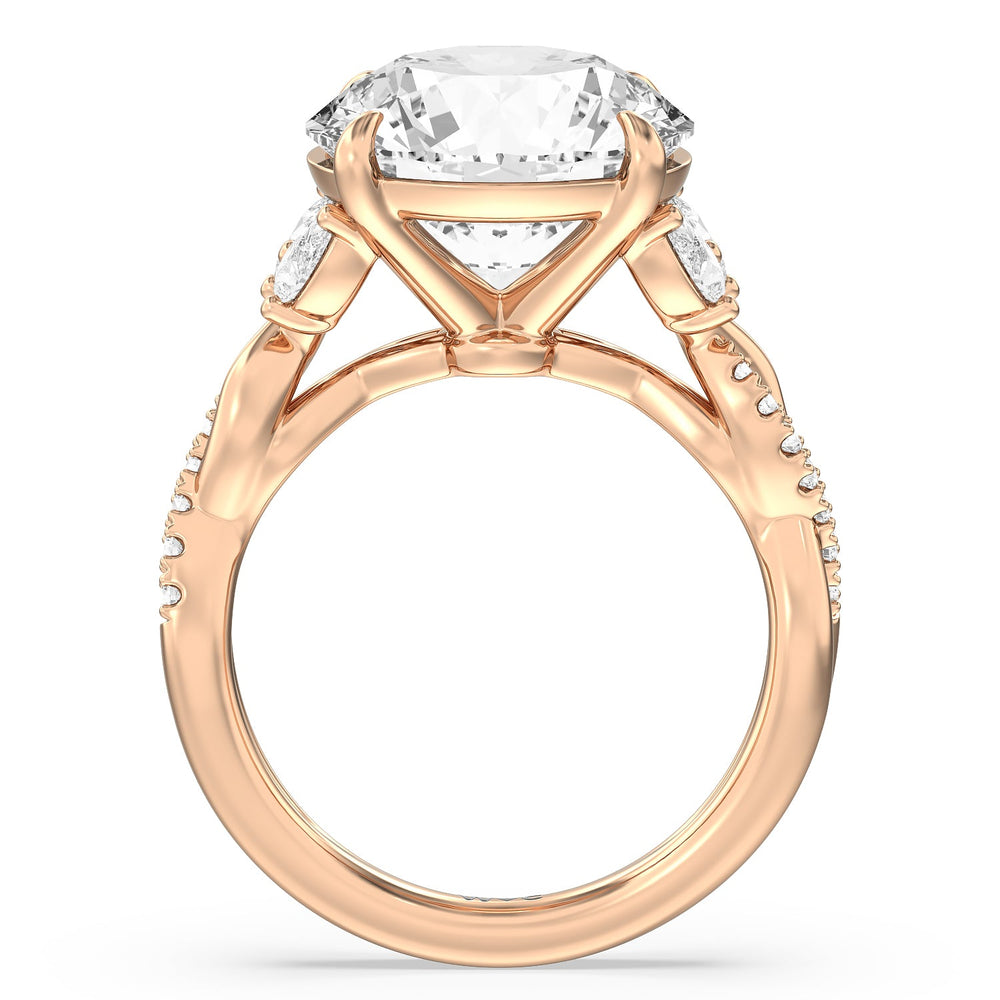 Extravagent Twisted Trio Ring with Round Cut Diamond in 14KT Rose Gold view 2
