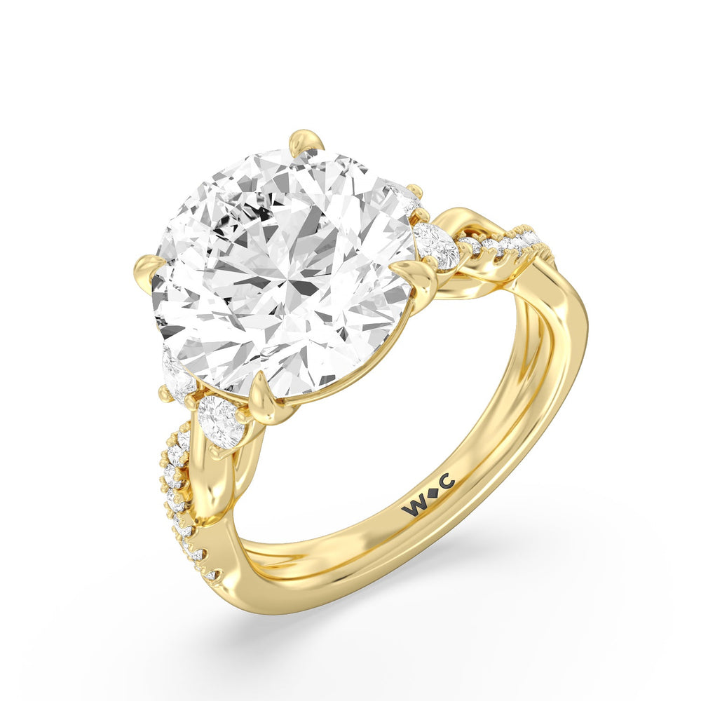 Extravagent Twisted Trio Ring with Round Cut Diamond in 14KT Yellow Gold view 3
