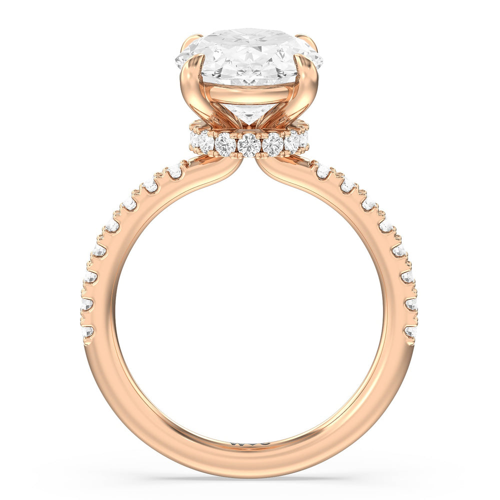 Exquisite Hidden Halo Ring with Oval Cut Diamond in 14KT Rose Gold view 2
