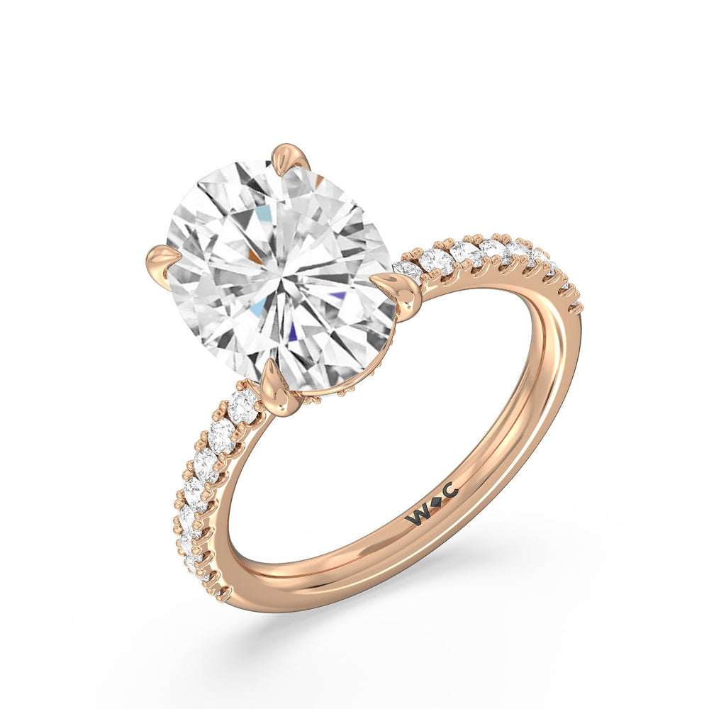 Exquisite Hidden Halo Ring with Oval Cut Diamond in 14KT Rose Gold view 3
