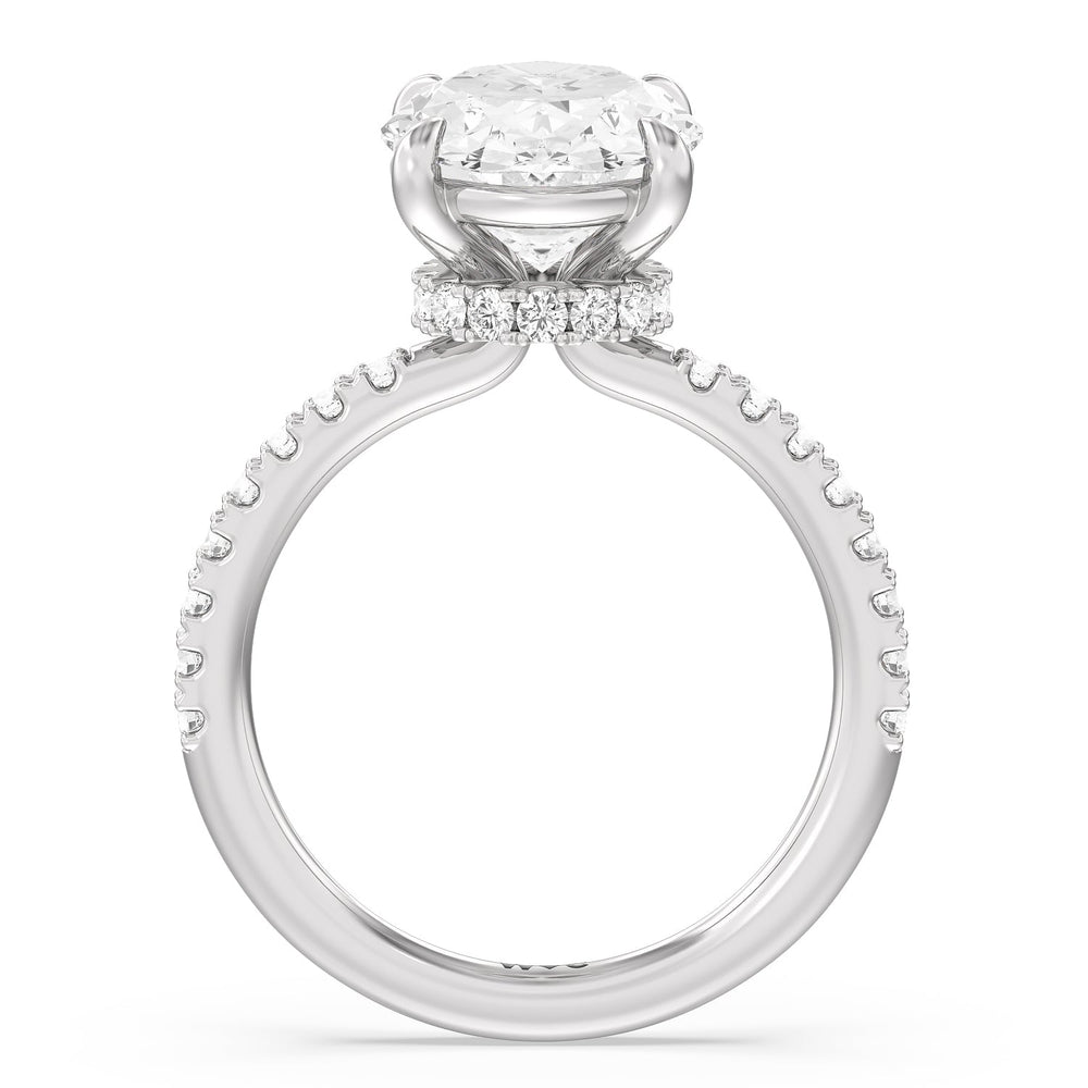 Exquisite Hidden Halo Ring with Oval Cut Diamond in 14KT Platinum view 2

