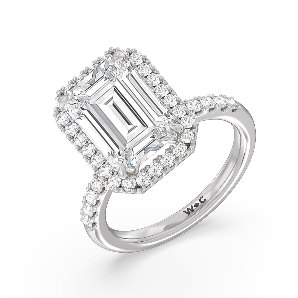 Grand Pave Halo Ring with Emerald Cut Diamond in 14KT Platinum view 3
