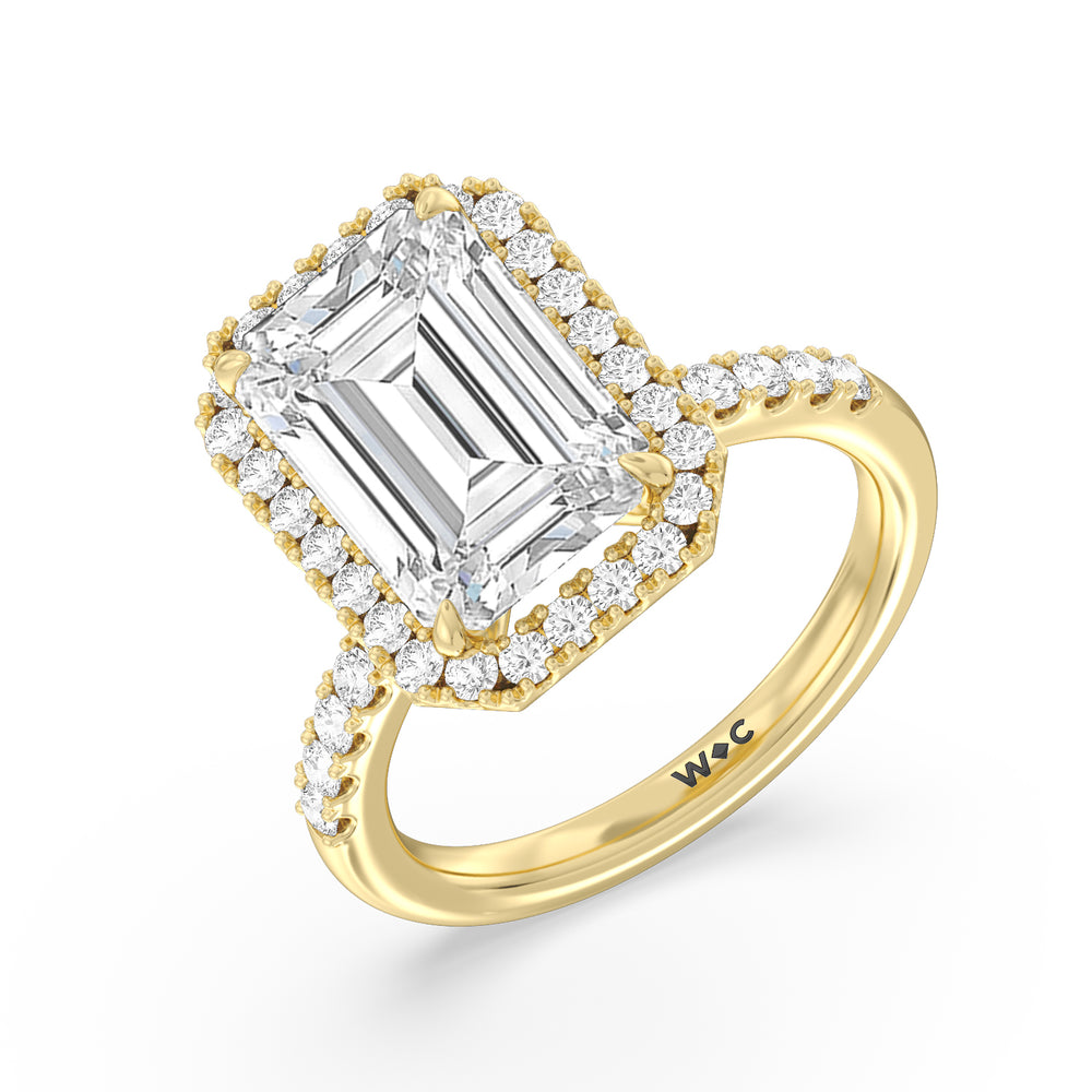 Grand Pave Halo Ring with Emerald Cut Diamond in 14KT Yellow Gold view 3
