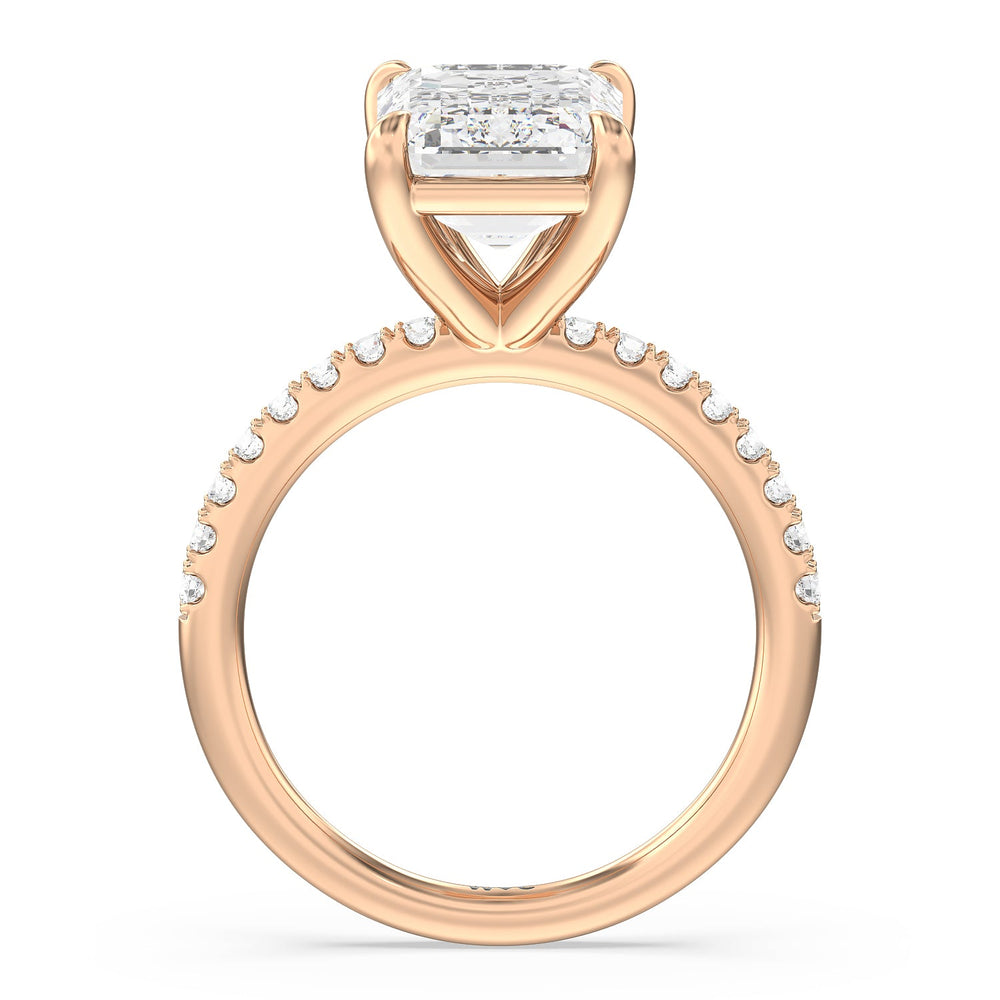 Eminent Classic Pave Ring with Emerald Cut Diamond in 14KT Rose Gold view 2
