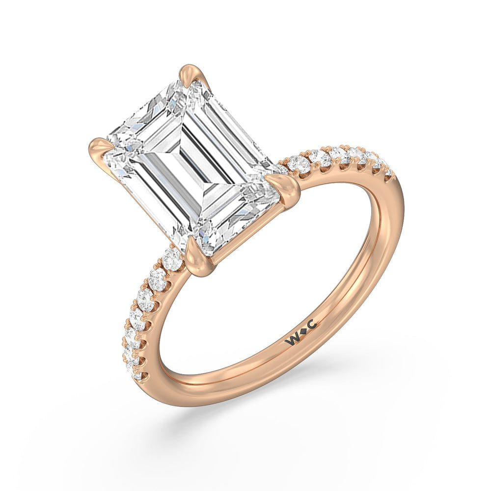 Eminent Classic Pave Ring with Emerald Cut Diamond in 14KT Rose Gold view 3
