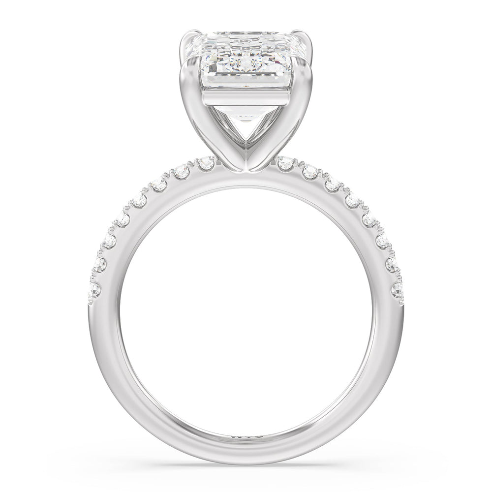 Eminent Classic Pave Ring with Emerald Cut Diamond in 14KT Platinum view 2

