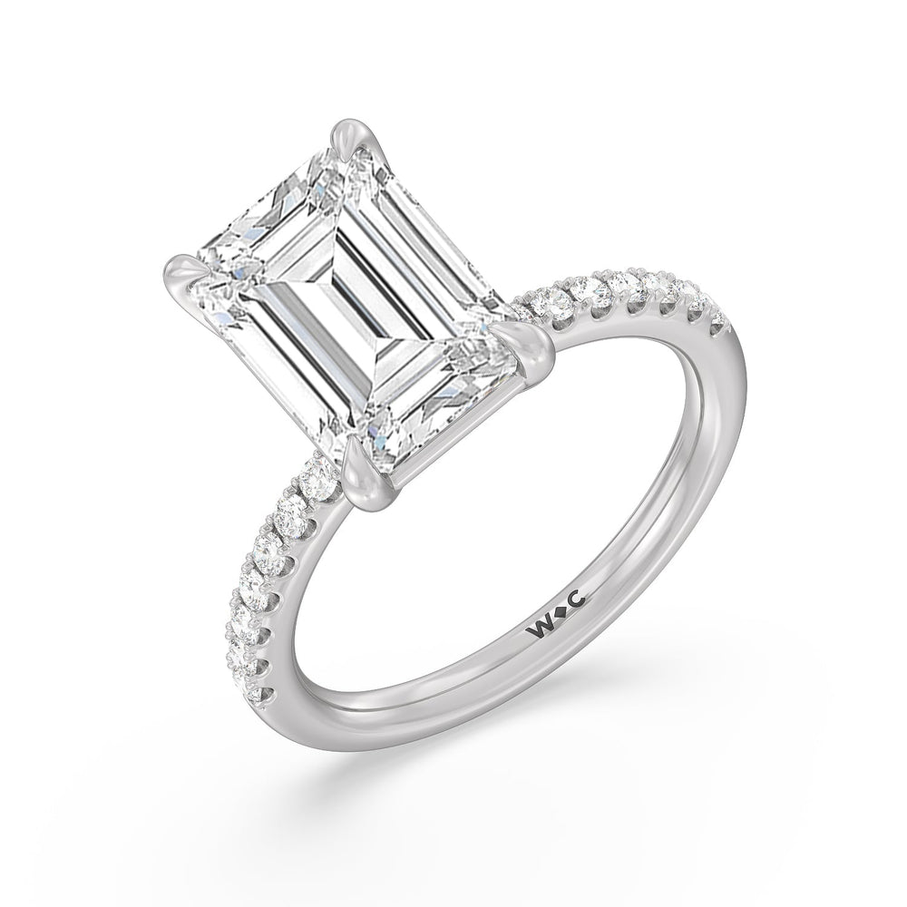 Eminent Classic Pave Ring with Emerald Cut Diamond in 14KT Platinum view 3
