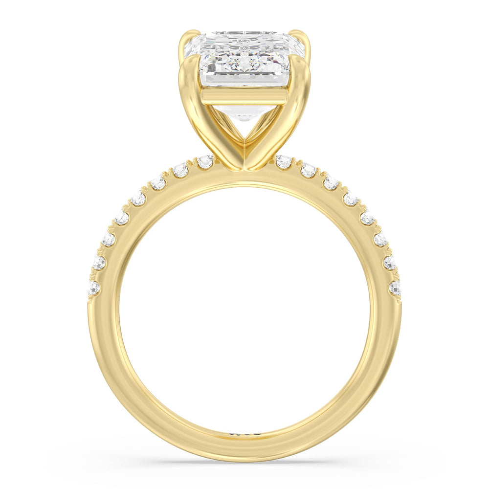 Eminent Classic Pave Ring with Emerald Cut Diamond in 14KT Yellow Gold view 2
