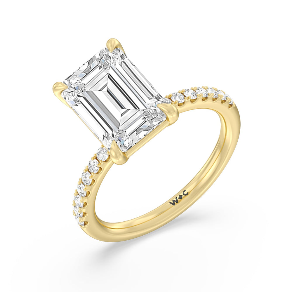 Eminent Classic Pave Ring with Emerald Cut Diamond in 14KT Yellow Gold view 3
