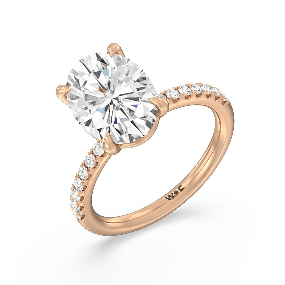 Eminent Classic Pave Ring with Oval Cut Diamond in 14KT Rose Gold view 3
