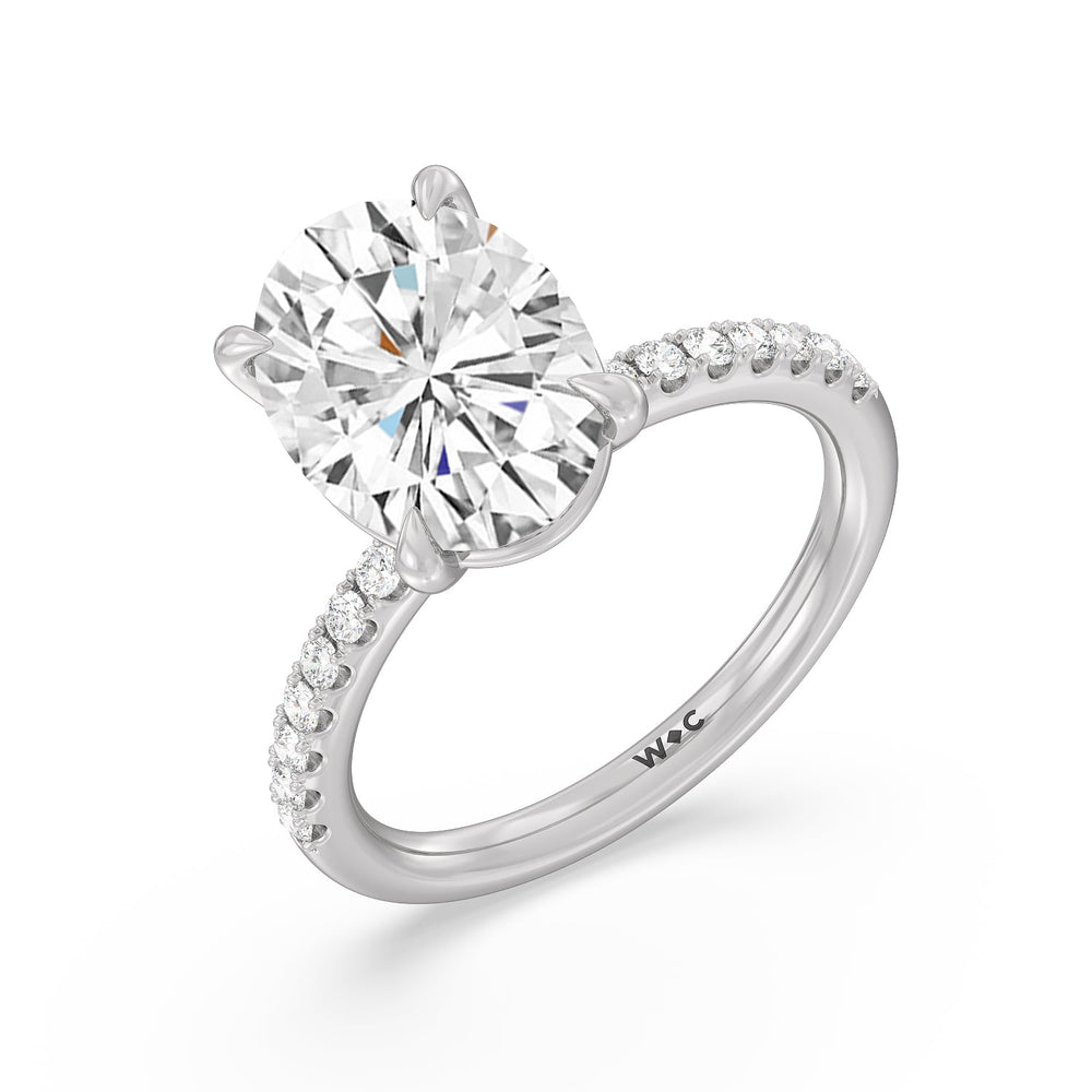 Eminent Classic Pave Ring with Oval Cut Diamond in 14KT Platinum view 3
