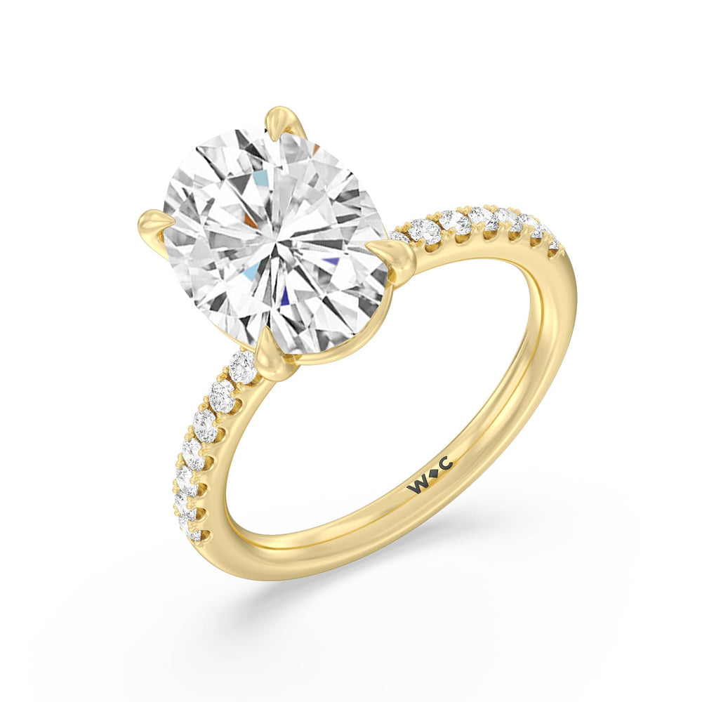 Eminent Classic Pave Ring with Oval Cut Diamond in 14KT Yellow Gold view 3
